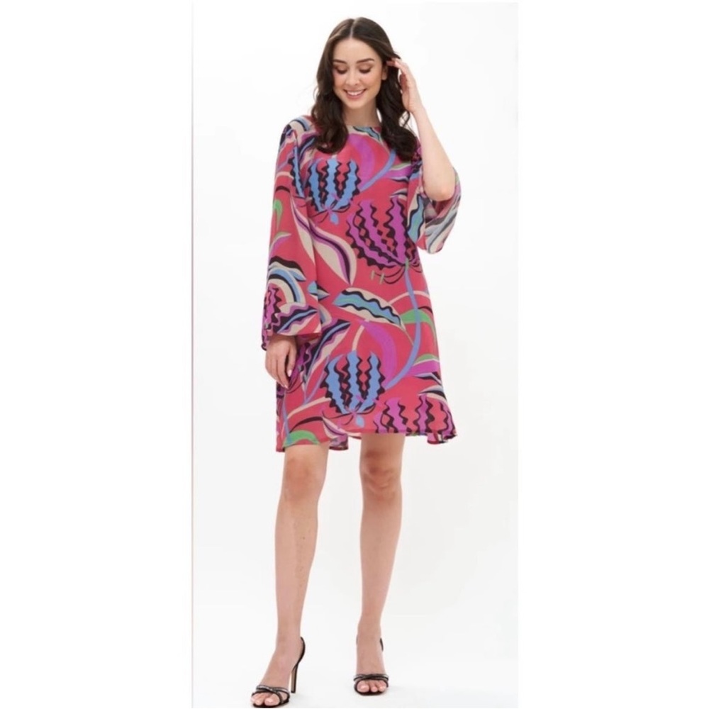 NWT Oliphant Fergana Rhubarb Long Sleeve Mini Shift Dress Size Large Resortwear